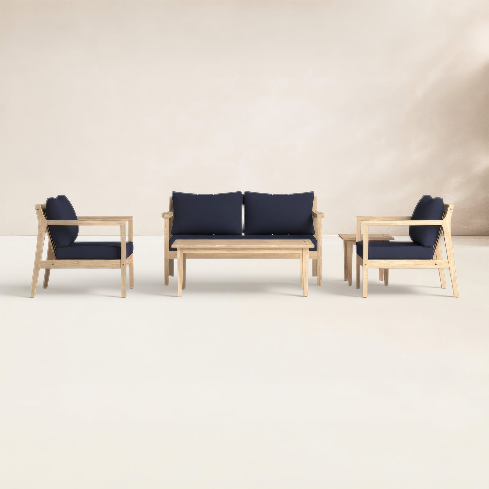 Amina 4-Person Acacia Patio Seating Group, Navy