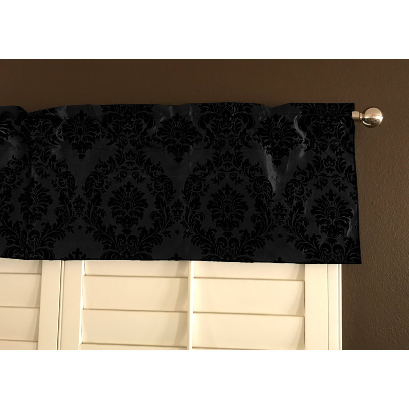 Damask Tailored Window Valance, 56" W x 14" L, Black/Black
