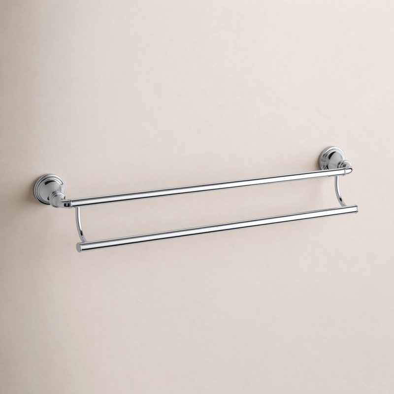 Devonshire Double 24" Wall Mounted Towel Bar, Polished Chrome with Vibrant Polished Brass Accent
