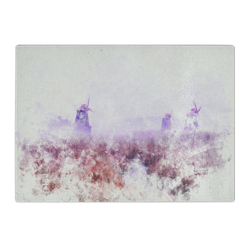 Landscape Windmill and Stream Watercolour Chopping Board, 28.5cm W x 39cm L
