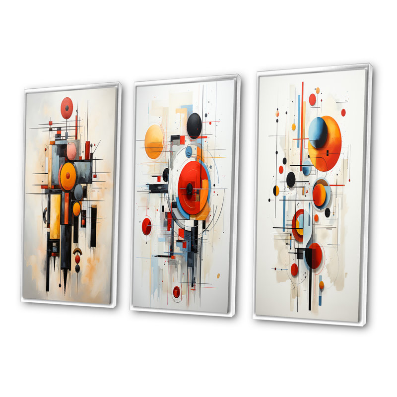 «Red Suprematism Reduction», 3 pièces sur toile, Cadre blanc, H 28 po x l 36 po