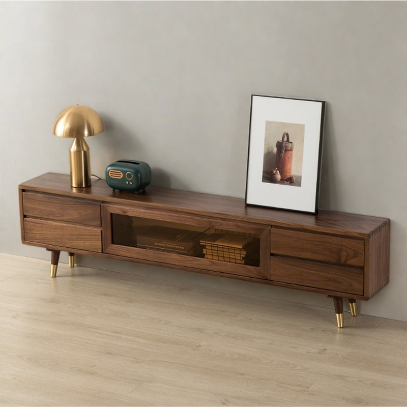 Meuble télé de style nordique minimaliste, Bois brun foncé, 78.74"