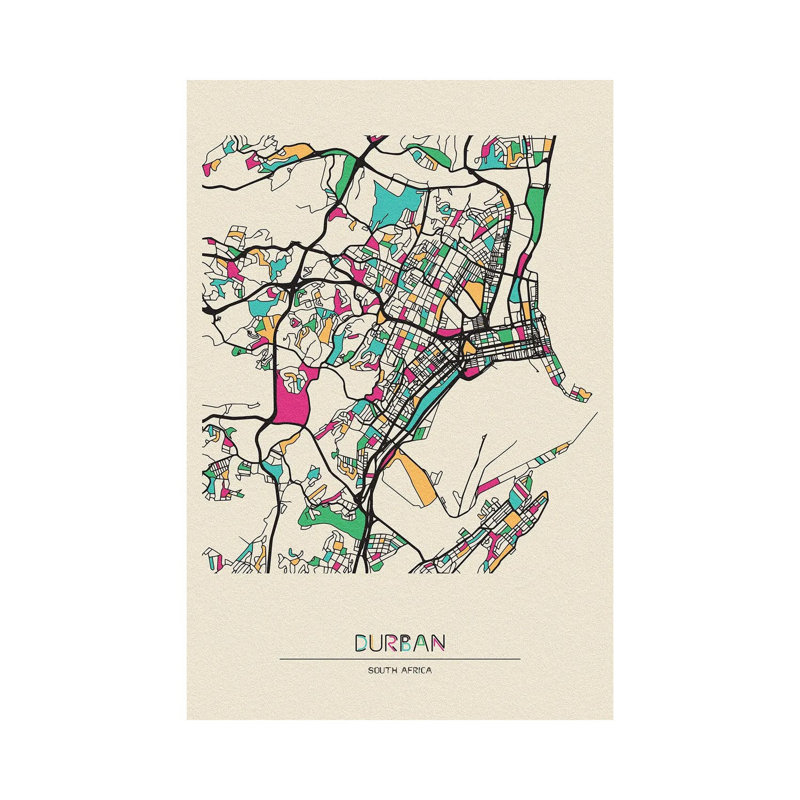 Durban, South Africa Map by Ayse Deniz Akerman - Wrapped Canvas Print