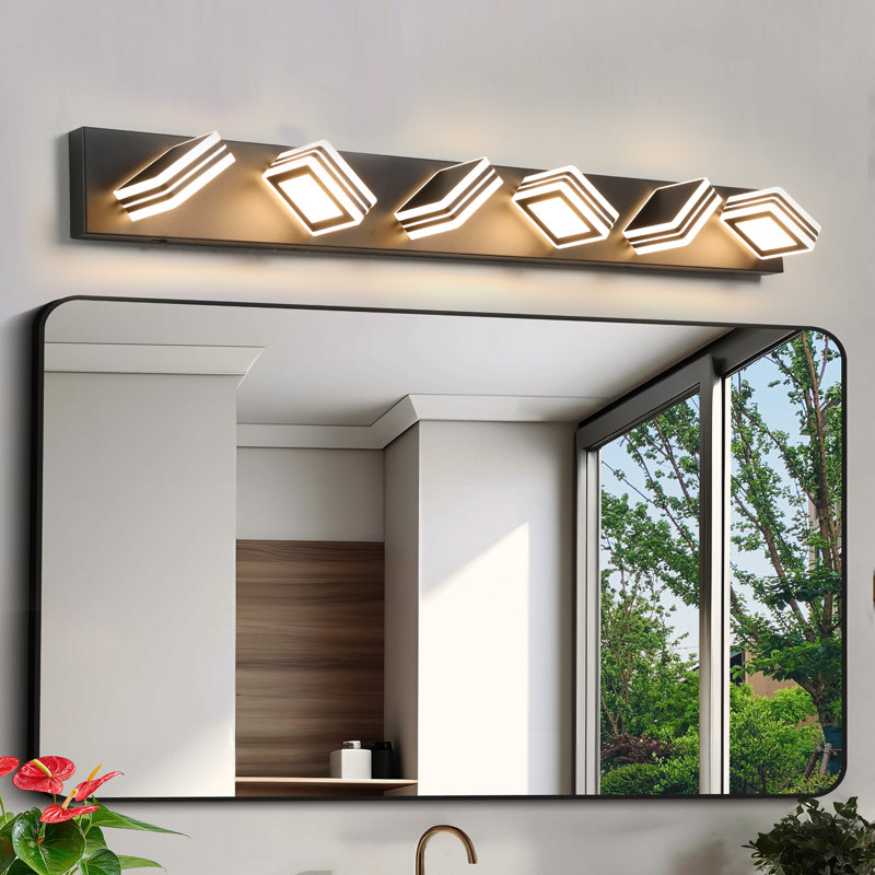 6-Light Modern LED Bathroom Vanity Light, Black Rotatable Linear Wall Sconce for Mirror & Bath, 6, Matte Black