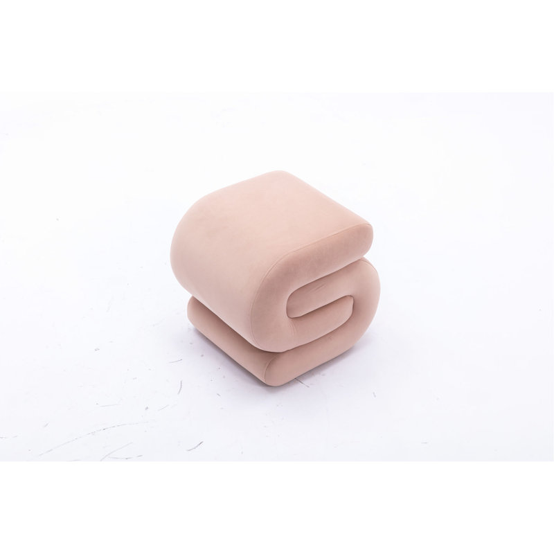 017S-S-Shape Fabric Ottoman Makeup Stool Footstool（ONLY OTTOMAN), Pink Velvet