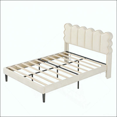 Lit plateforme tapissier avec tête de lit haute, aucun sommier requis, assemblage facile