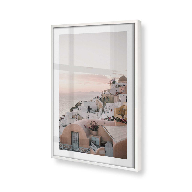 Sunset Over Santorini Rolled Print, Opaque White Framed, 21" H x 17" W x 1.25" D