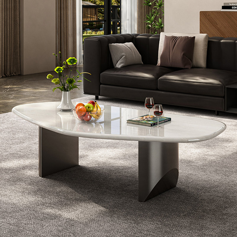 Simple and unique shaped marble coffee table, 15.7" H x 47.2" L x 29.5" W