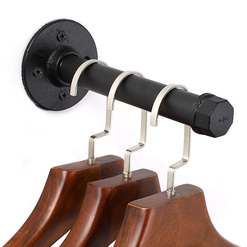 2 pièces 7,7 pouces tuyau industriel barre à vêtements - cintre robuste en métal rustique avec vis, support à vêtements mural, noir