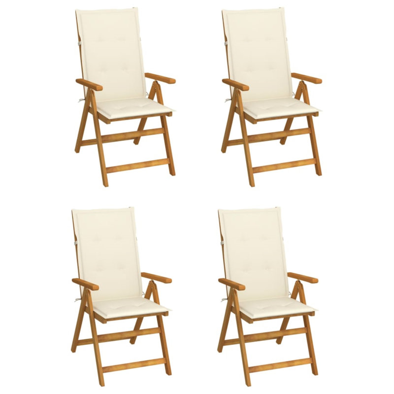 Chaise d'extérieur avec chaises inclinables d'extérieur en bois d'acacia massif, Crème