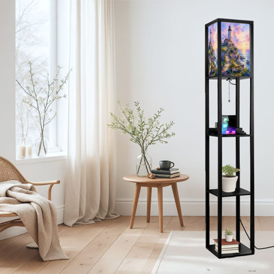 Lampe sur pied à DEL à intensité variable avec phare, coucher de soleil et vue sur l'océan, lampe sur pied en MDF avec télécommande, lumière de 3 couleurs, pour le salon et la chambre à coucher