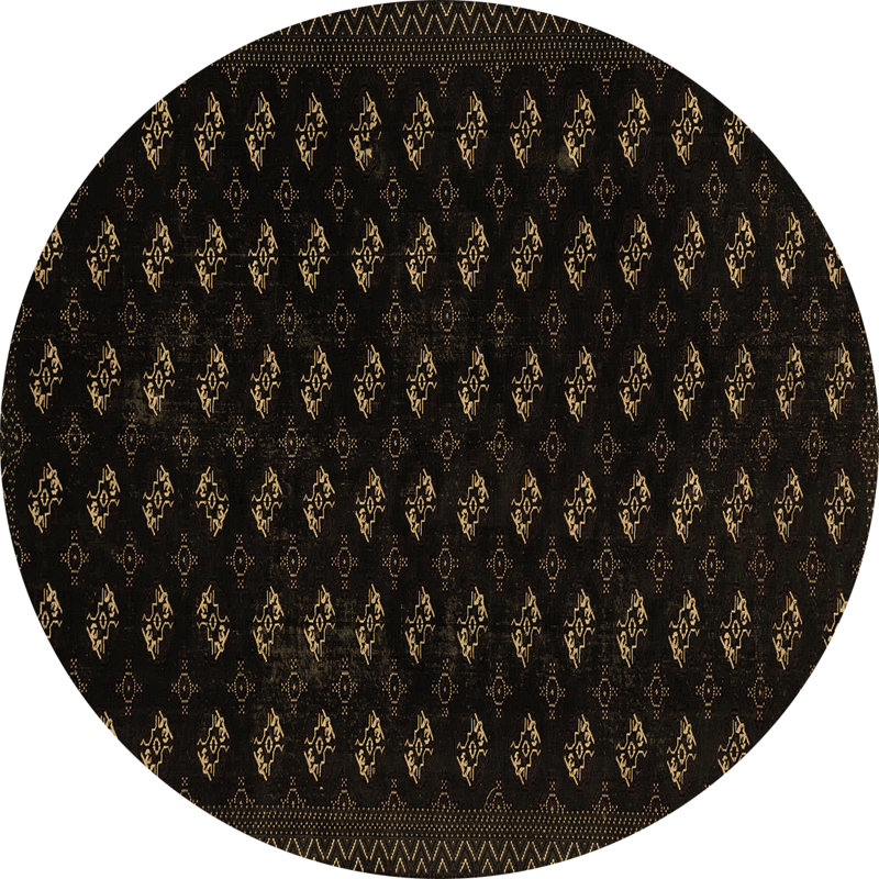 Tapis noir en laine et polyester tissé à la machine Jolleen, Rond 8 pi