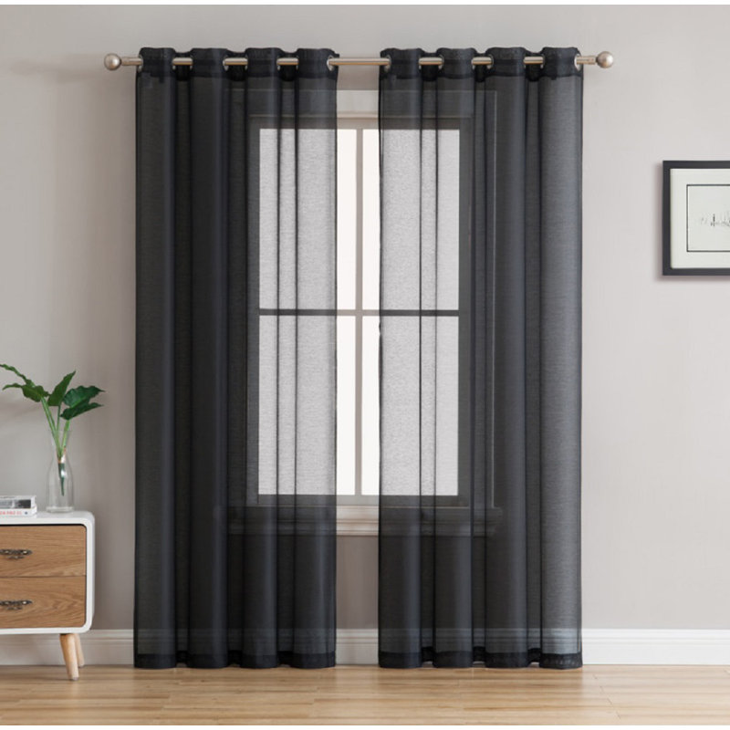 Carmille Semi-Sheer Grommet Curtain Panels, 54" W x 84" L, Black