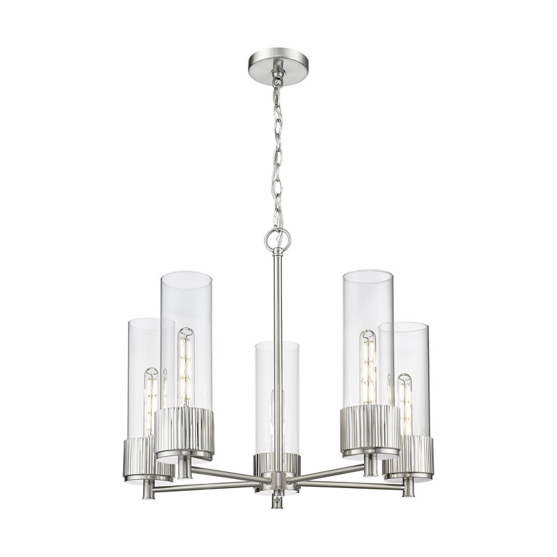 Lustre suspendu à 5 lumières 12 "Bolivar, Transparent, Nickel satiné