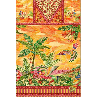 Geometric Beach Orange Patterned Washable Rug