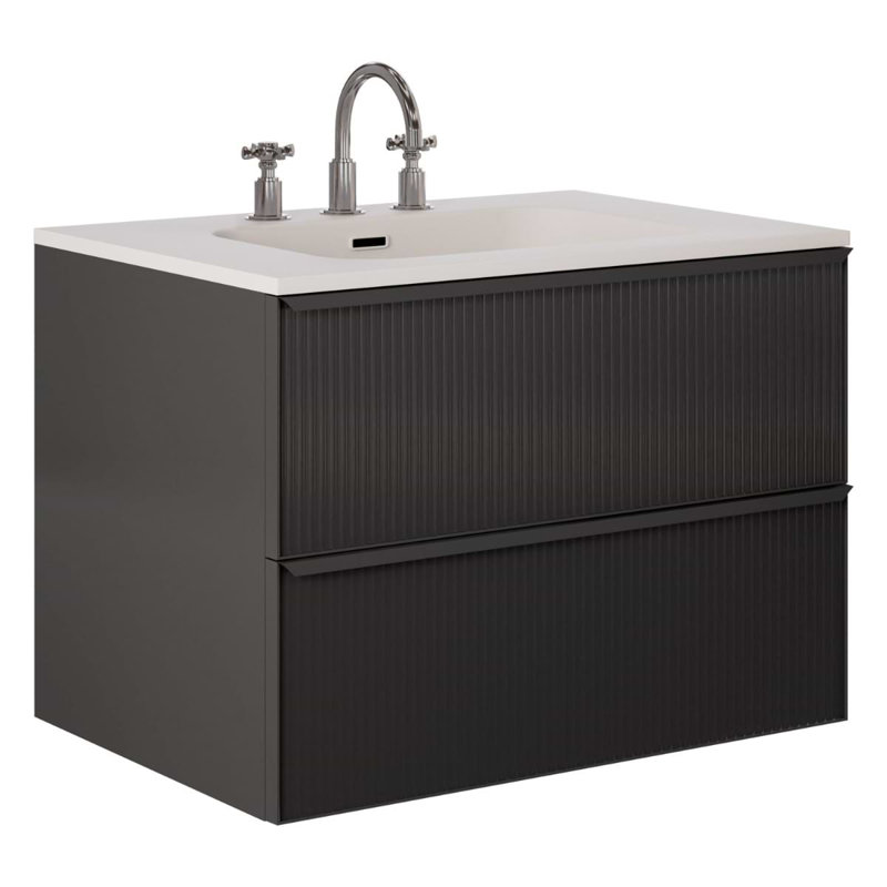 Astor 42" Single Vanity With Integrated White Solid Surfacetop, Black, 30"