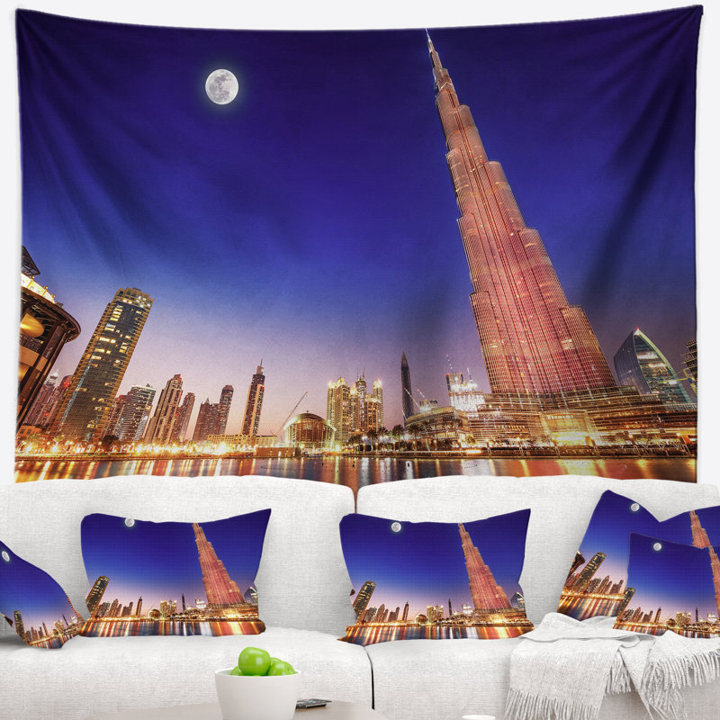 Tapisserie paysage de nuit burj khalifa, H 32 po x l 39 po