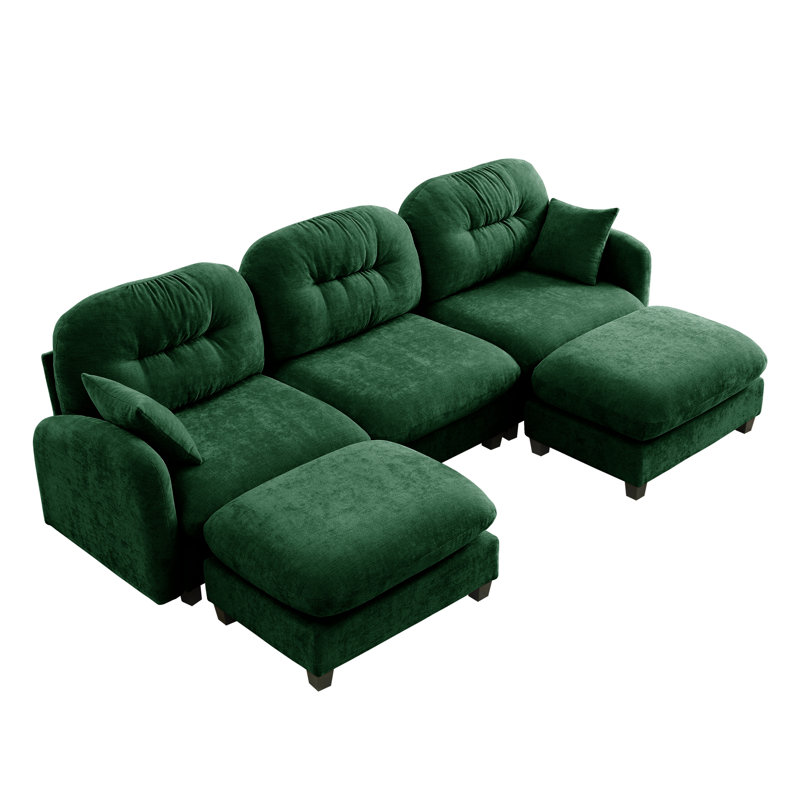 Modular Chenille  Sectional Sofa, Green,  36.6" H x 107" W x 59.5" D