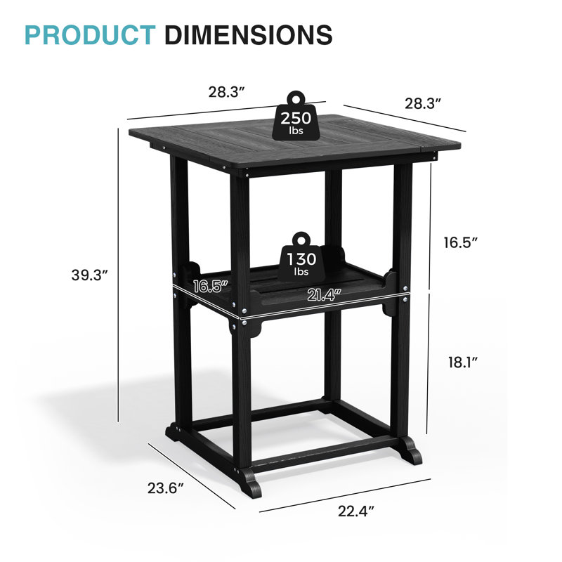 Table de patio carrée Pennington Cedartown, Noir