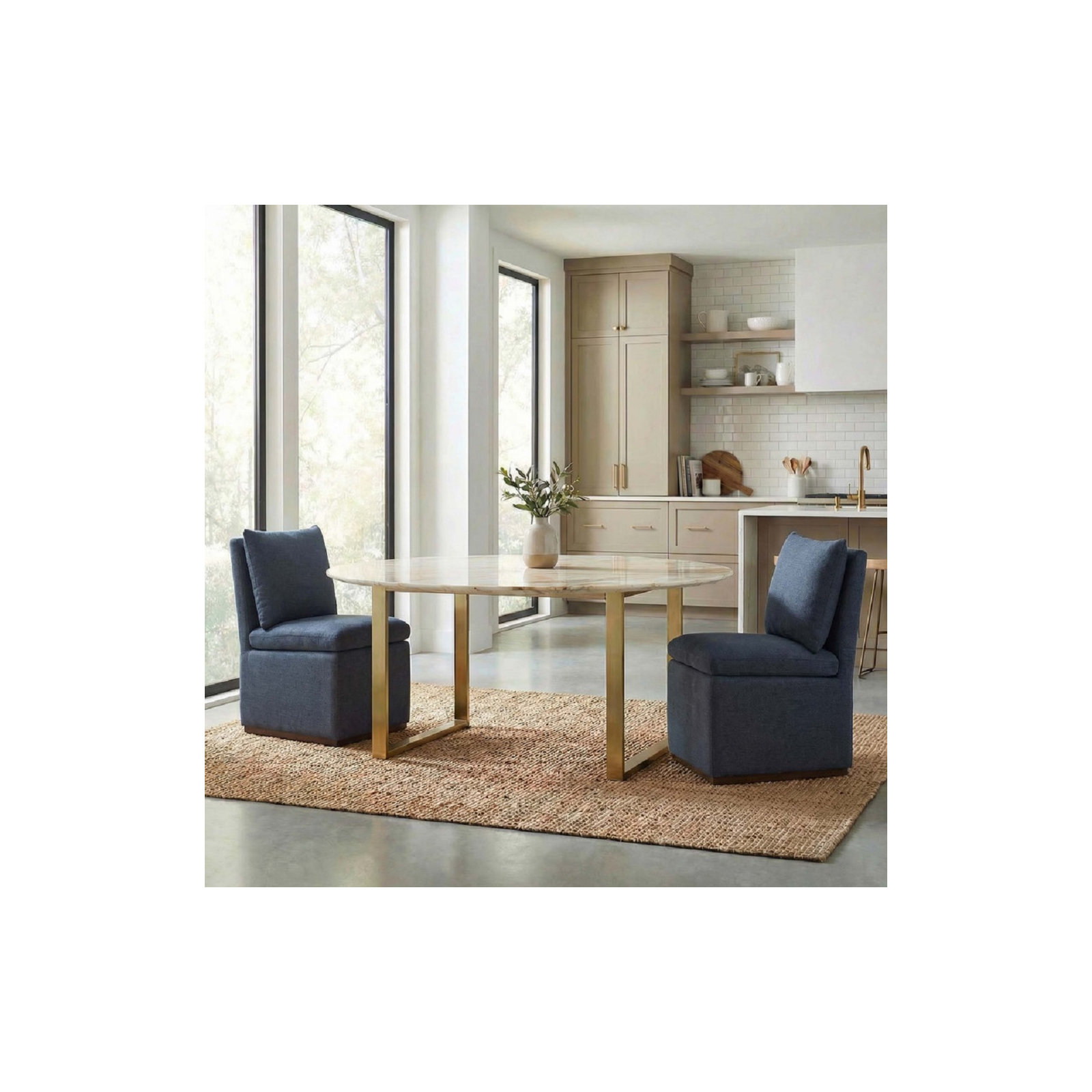 Bobbi Fabric Side Chair Dining Chair, Effie Indigo Performance Linen