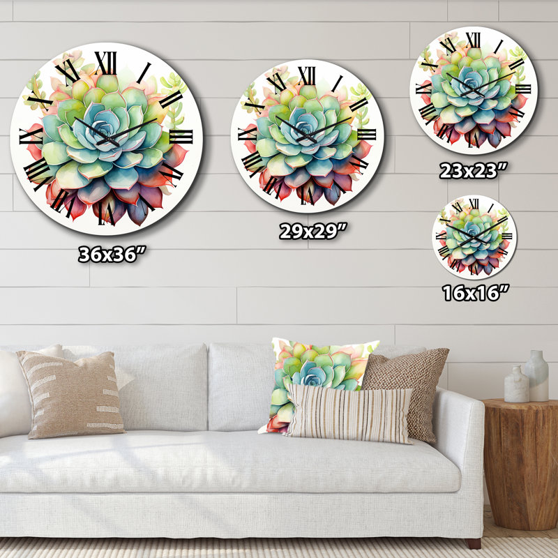 Horloge murale rétro Blossoming Succulent in Tender, Grand