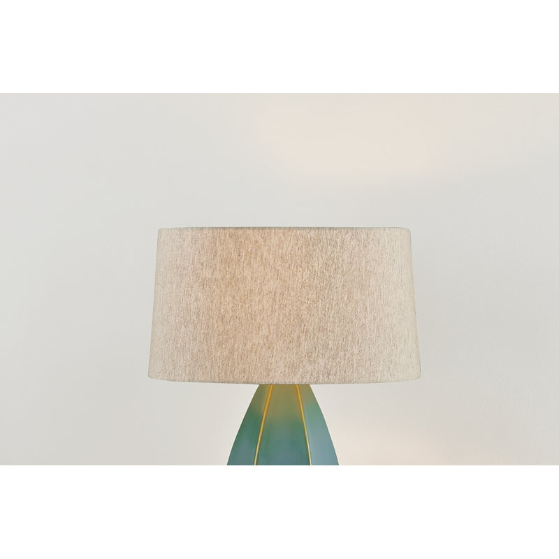 Lampe de table Colwyn en laiton vieilli et céramique colombe blanche, Vert, Vert
