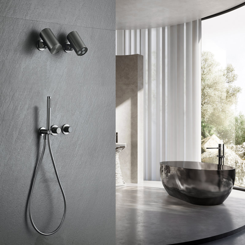 Système de douche complet avec inverseur Lamh, Gris bronze