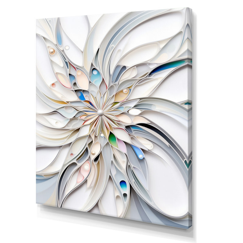 White Cosmic Flowers I - Print on Canvas, 32" H x 16" W x 1" D, Wrapped Canvas