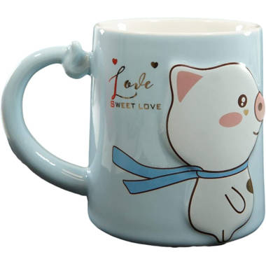 Ebros Pack of 2 Blue and White Whimsical Cartoon Anime Animal Farm Pig Love Valentines Couple Ceramic Coffee Cappuccino Latte Tea Ice Cream Mug Cup Wi