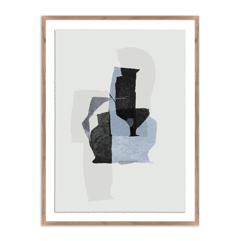 Monoprint 2 (Color Edit) Painting by Fox Studios, White Oak Framed, 40" H x 30" W x 2.5" D