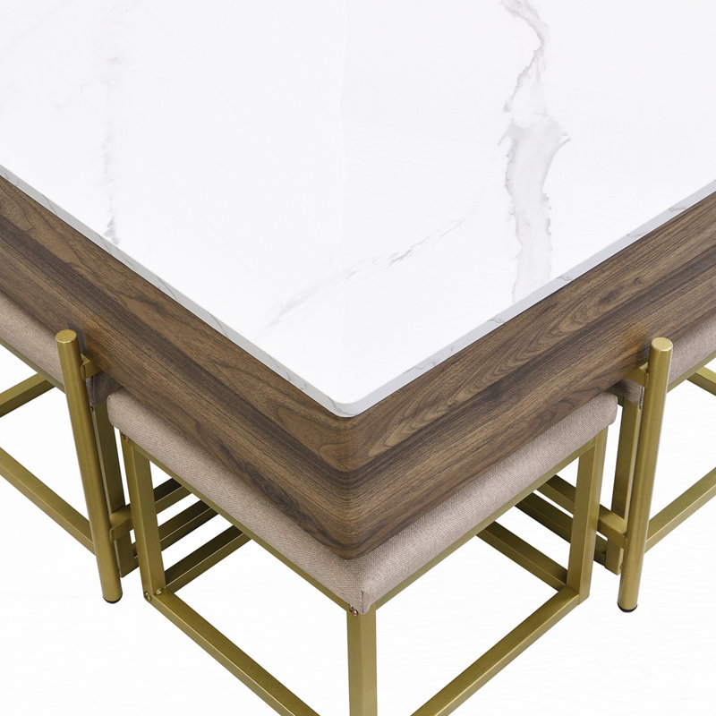 Modern Square Lift-Top Coffee Table Set with 4 Ottomans