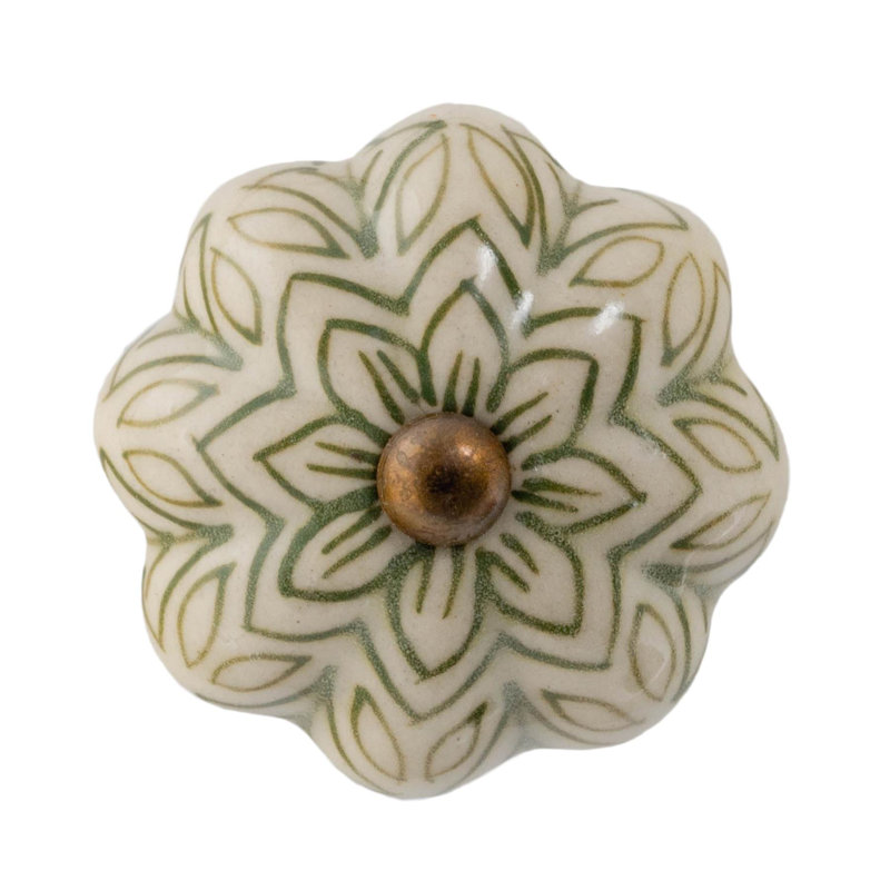 Nicola Spring - Floral Ceramic Cabinet Knob, Green