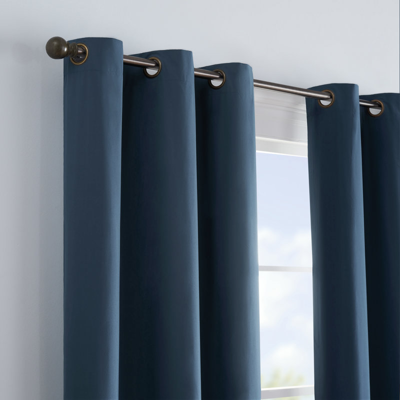 Microfiber Blackout Grommet Curtains, Solid Thermaback Window Curtains, 42" W x 84" L, Navy