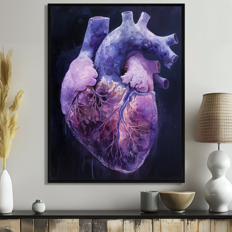 «Abstract Heart Purple Scenery», reproduction d'art abstrait, H 34 po x l 44 po, Cadre flottant noir