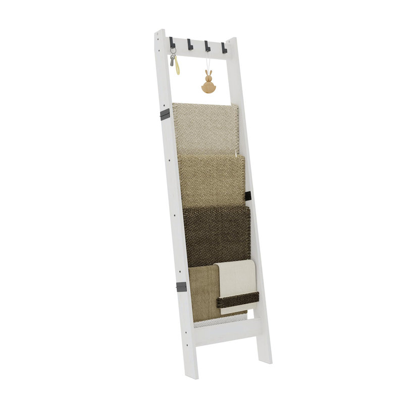 6 Tier Ladder Shelf With Removable Hooks, White