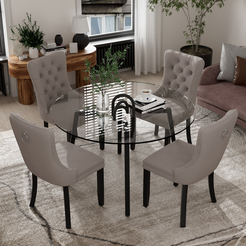 Ensemble de table de salle à manger 5 pièces, H 29,5 po x l 42 po x P 42 po, Noir, noir, noir, noir