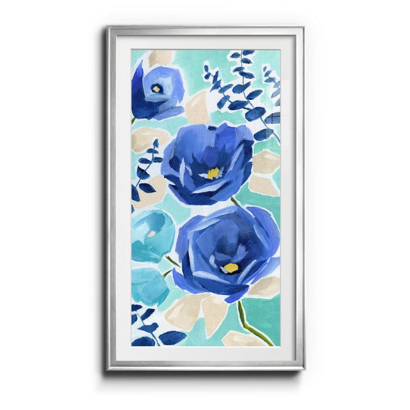 Blue Modern Garden II - Imprimé, H 22,5 po x l 42,5 po x P 1,5 po, Argent