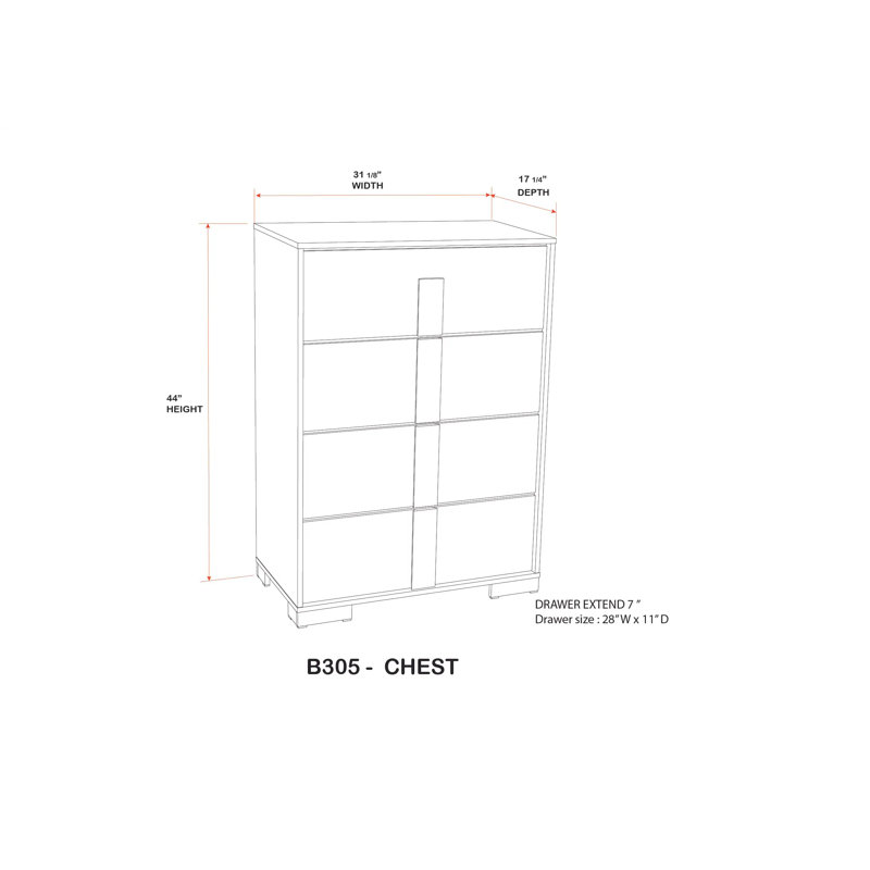 Ensemble de chambre à coucher 4 pièces Boone - Commode avec commode et 2 tables de chevet