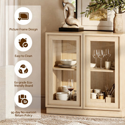 Armoire d'appoint moderne avec 8 portes en verre, commode d'appoint multifonctionnelle avec grand rangement et tablette réglable
