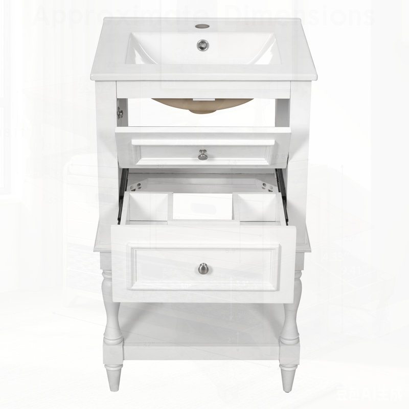 Meuble-lavabo rétro avec lavabo et rangement en céramique, parfait pour le style rétro et la fonctionnalité moderne., White