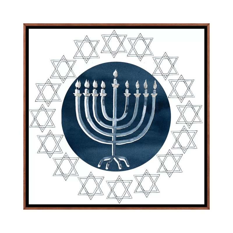 «Happy Hanukkah Collection F» par Grace Popp - impression, H 18 po x l 18 po x 1,5 po, Toile classique avec cadre brun