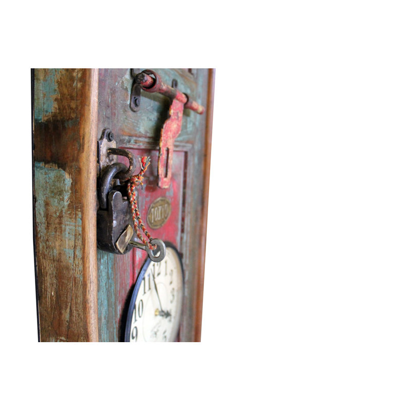 Vertical Recycled Door Wooden World Time Wall Clock