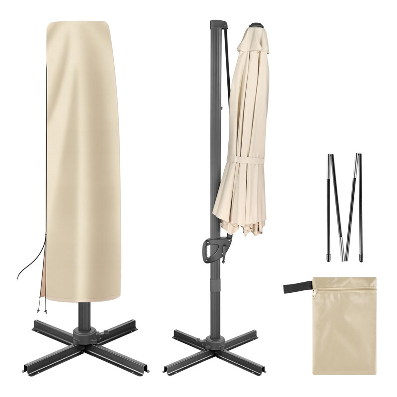 Cantilever Umbrella Cover - Waterproof Oxford Offset Outdoor Patio Umbrella Covers With Folding Rod. Banana Style Parasol Cover For 7Ft - 12Ft Square Umbrellas (Beige)