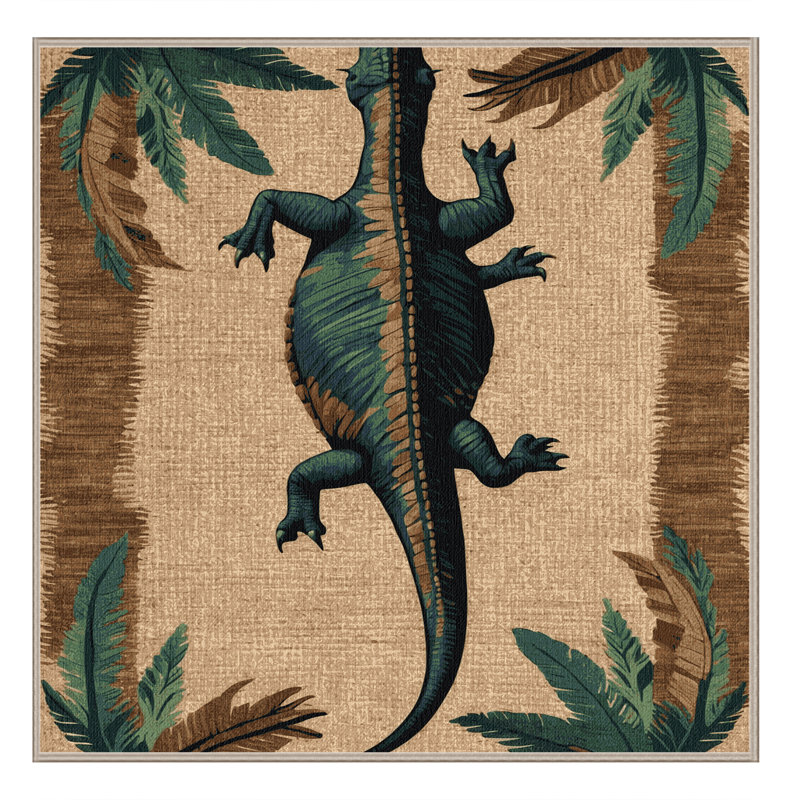 Tapis beige dinosaures lavable à la machine, Carré 4 pi