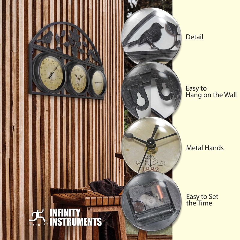 Jardin Indoor/Outdoor Clock/Thermometer/Hygrometer, Brown, 26" x 17.25"