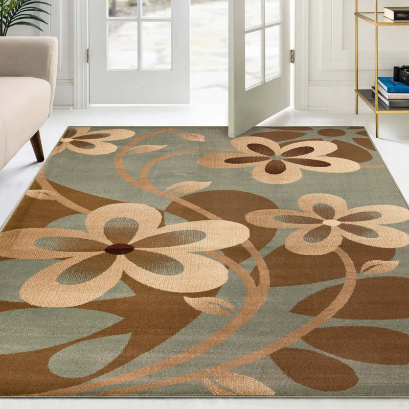 Tapis à motif floral brun, Rectangle 4 pi x 6 pi
