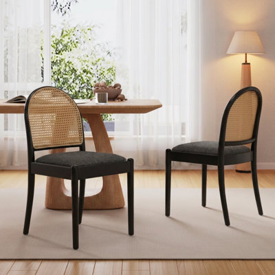 Chaises de salle à manger en rotin, chaises de salle à manger rembourrées en lin avec dossiers, chaises de cuisine modernes avec pieds en bois pour la salle à manger