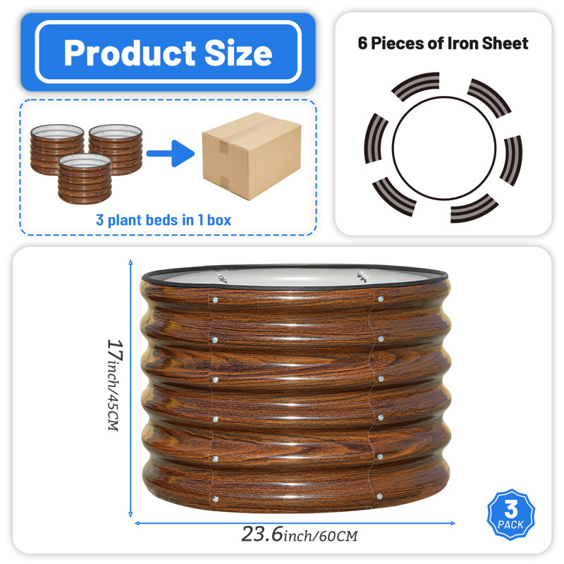 18" Tall 2x2 ft Module Metal Raised Garden Bed(3 Pcs), Brown