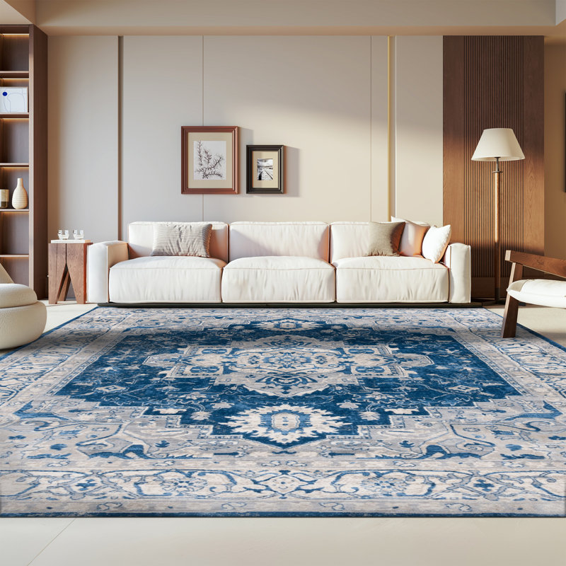 Tapis bleu marine / gris Aurich 851, Rectangle 8 pi x 10 pi