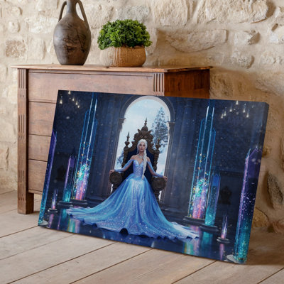 Toile, une figure royale assise sur un trône orné d'une décoration murale